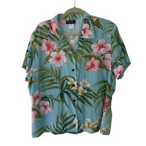 Puanani Vintage Womens Shirt Size XXL Green Floral Hawaiian Button Down